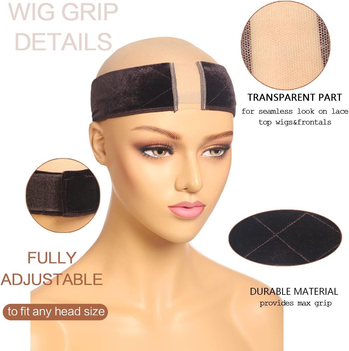 Elastic Wig Grip Headband, Non-Slip Wig Band, Wig Grip Band for Holding Women’s Wig and Scarf, Velvet Wig Grip